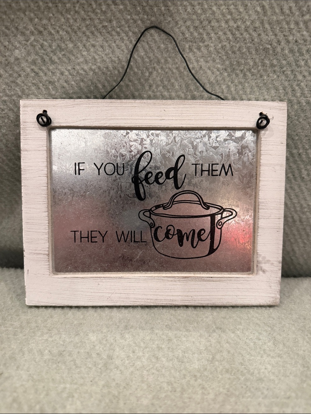 White Framed Kitchen Wall Sign with Silver Panel - 'If You Feed Them'